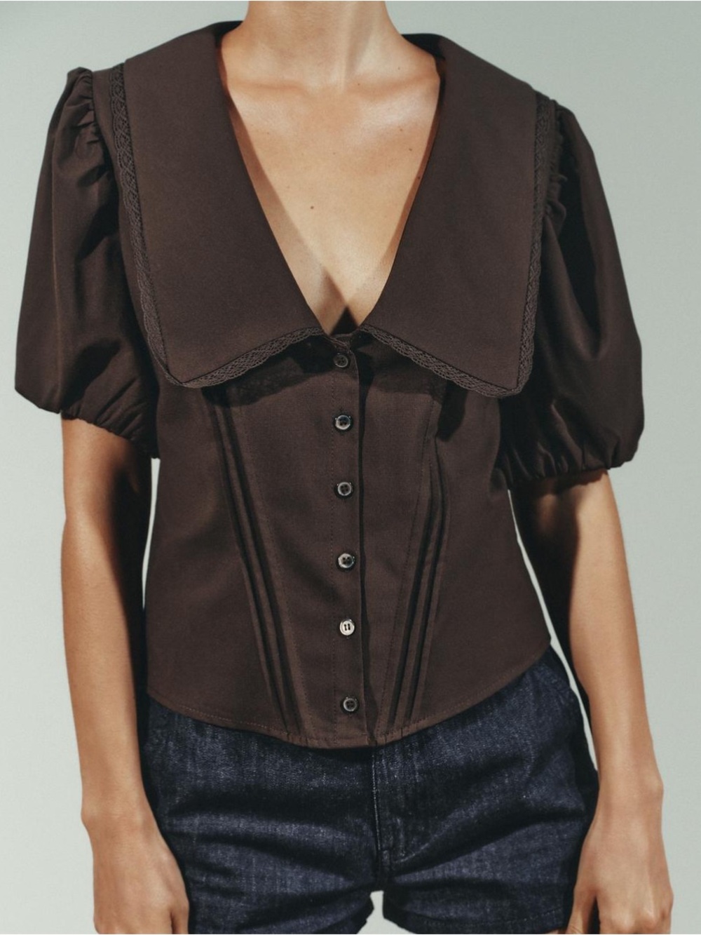 Zara NWT brown top with voluminous collar and sleeves 4661/101
